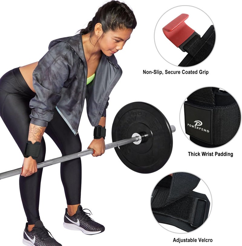 powerfeng Lifting Hooks for Weight Lifting: Weightlifting Hooks Wrist Straps Hand Grip Support for Deadlift Weightlifting Gym Gloves for Men & Women - Image 3